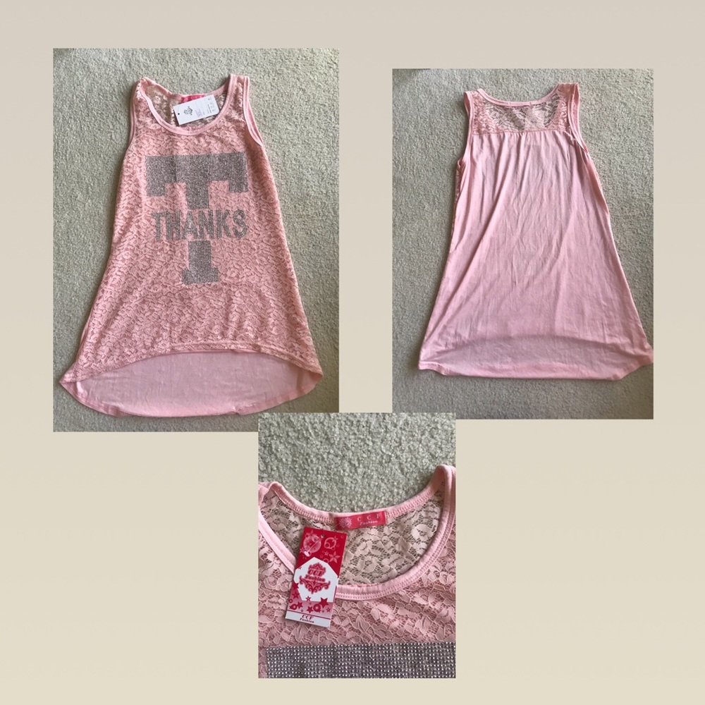 Pink Lace and jeweled 'Thanks' tank top